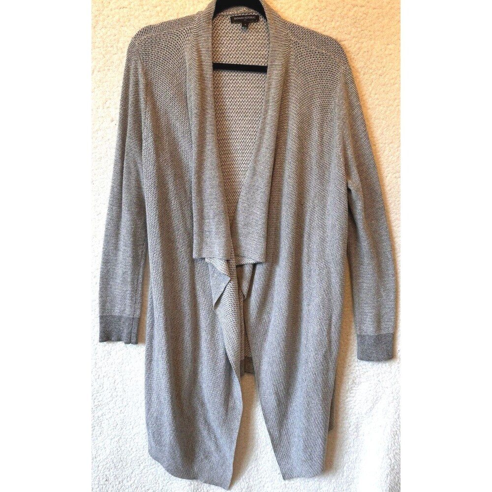 Banana Republic Cardigan‎ Sweater Women's Size Large Gray Open Front Cascading